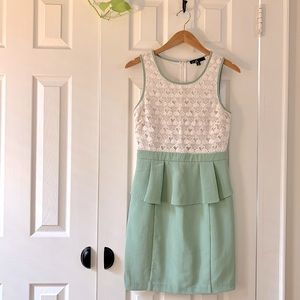 Seafoam and White Peplum dress with lace bodice